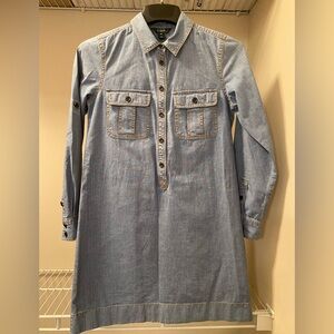 J. Crew Light Blue Chambray Long Sleeve Shirt Dress with Front Pockets Size XS
